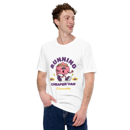Funny Running T-Shirt – "Running: Cheaper Than Therapy" | Stories on the Run